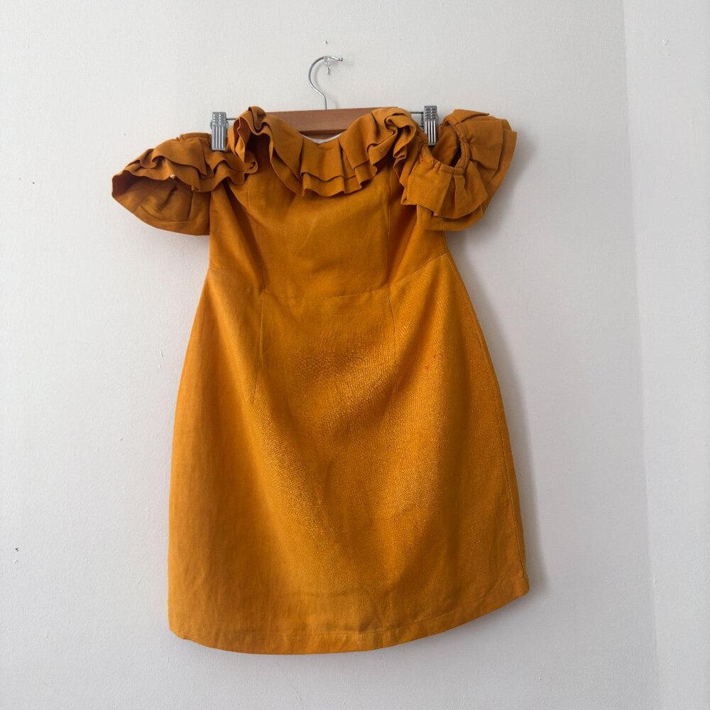 EMERY OFF THE SHOULDER MINI DRESS IN MARIGOLD